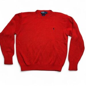 Polo Ralph Lauren Red Cotton Knit Crewneck Sweater Mens Size Large